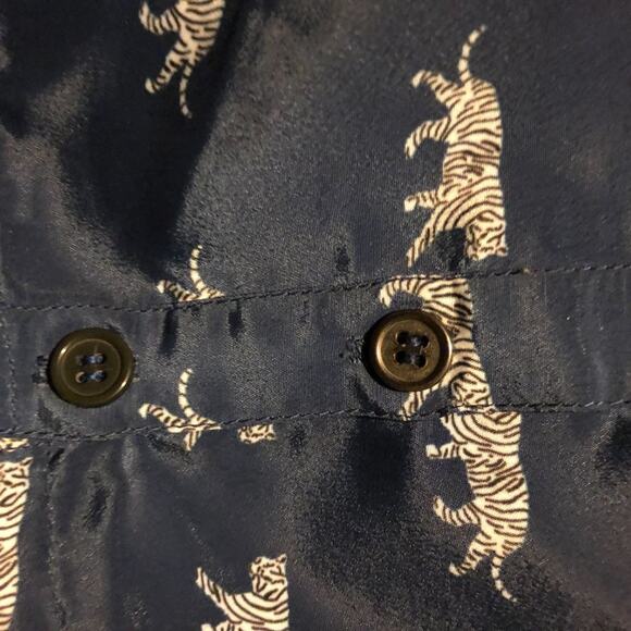 Cleobella Satin Tigers Print Pan Collar Sailor Crop Blouse Blue Small - Picture 12 of 12